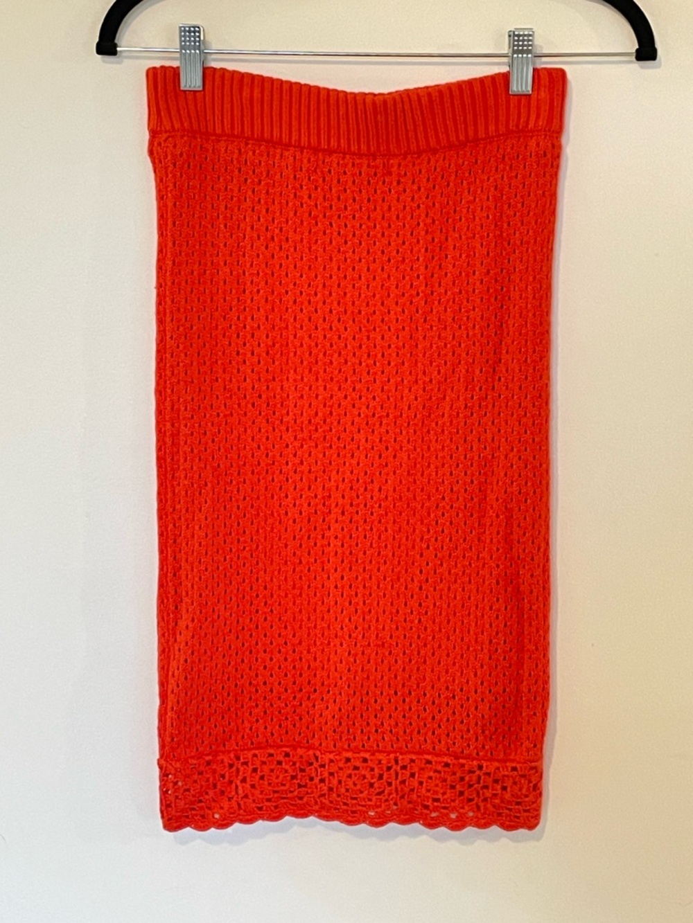 BCBGeneration Orange Crochet-Hem Knit Pencil Skirt